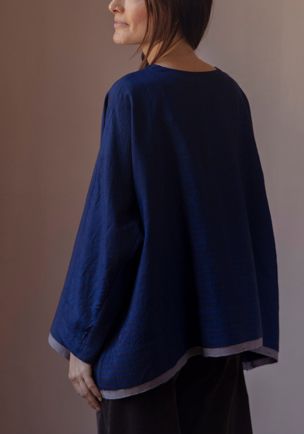 Rose & Lini AODRESS WOOL “BLOUSE 1” LAPIS & BROWN STRIPES