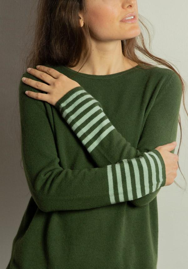 Rose & Lini BE YOU CASHMERE “ROUND NECK 1123” BOTTLE GREEN SWEATER