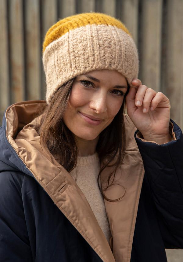Rose & Lini DANIELAPI CASHMERE & SILK “IGLOO BICOLOR” CREAM & MUSTARD BEANIE