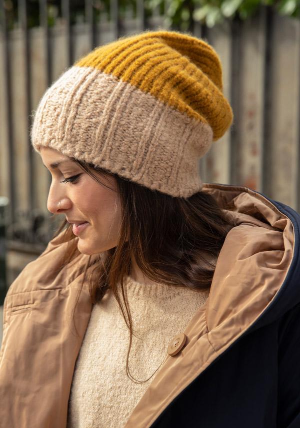 Rose & Lini DANIELAPI CASHMERE & SILK “IGLOO BICOLOR” CREAM & MUSTARD BEANIE