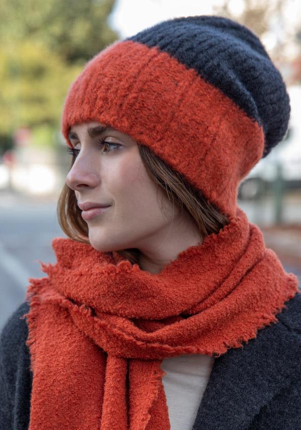Rose & Lini DANIELAPI CASHMERE & SILK “IGLOO BICOLOR” ORANGE & LAPIS BEANIE