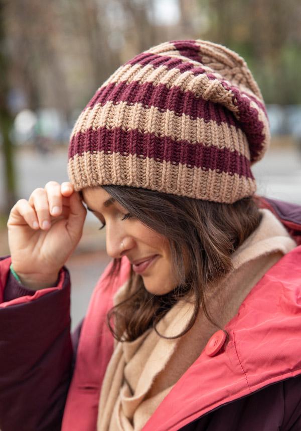 Rose & Lini DANIELAPI MERINO’S WOOL “ROYAL BEANIE STRIPES” HUMMUS & BURGUNDY