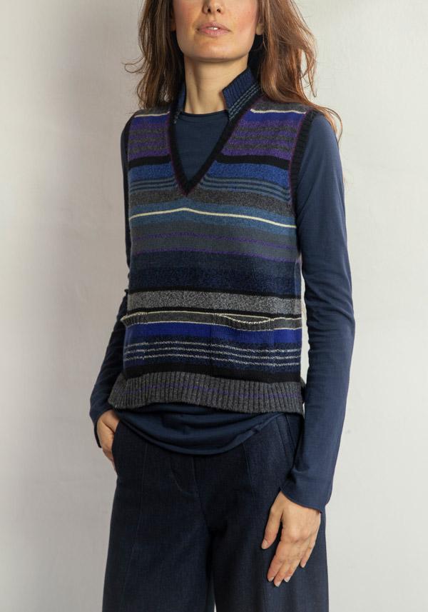 Rose & Lini DIANE DE CLERCQ CASHMERE & LAMB WOOL “COCOS” DENIM BLUE GILET