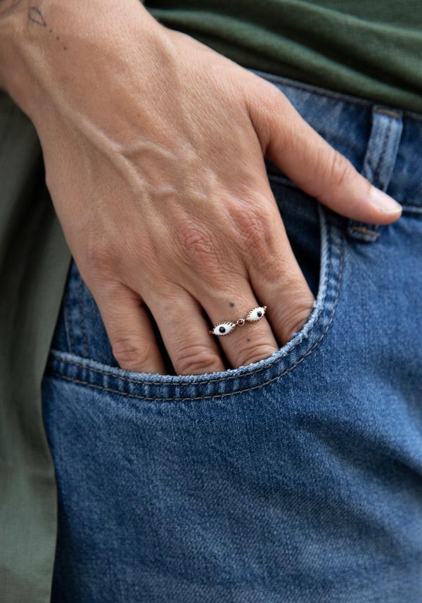 Rose & Lini DORETTE CERAMIC & RUBY “BAGUE OEIL” GOLD RING