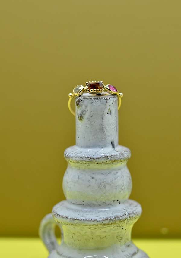 Rose & Lini DORETTE CITRINE & PINK TOURMALINE “BAGUE SIMPLE” GOLD RING