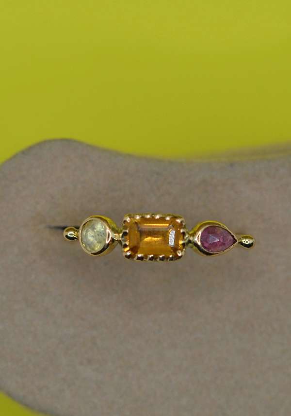 Rose & Lini DORETTE CITRINE & PINK TOURMALINE “BAGUE SIMPLE” GOLD RING