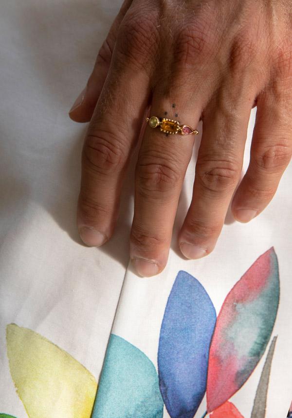 Rose & Lini DORETTE CITRINE & PINK TOURMALINE “BAGUE SIMPLE” GOLD RING