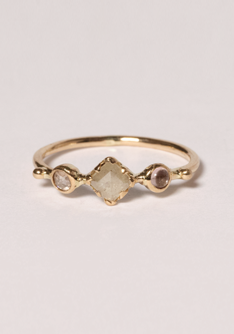 Rose & Lini DORETTE GOLD & PINK CABOCHON “BAGUE SIMPLE” RING