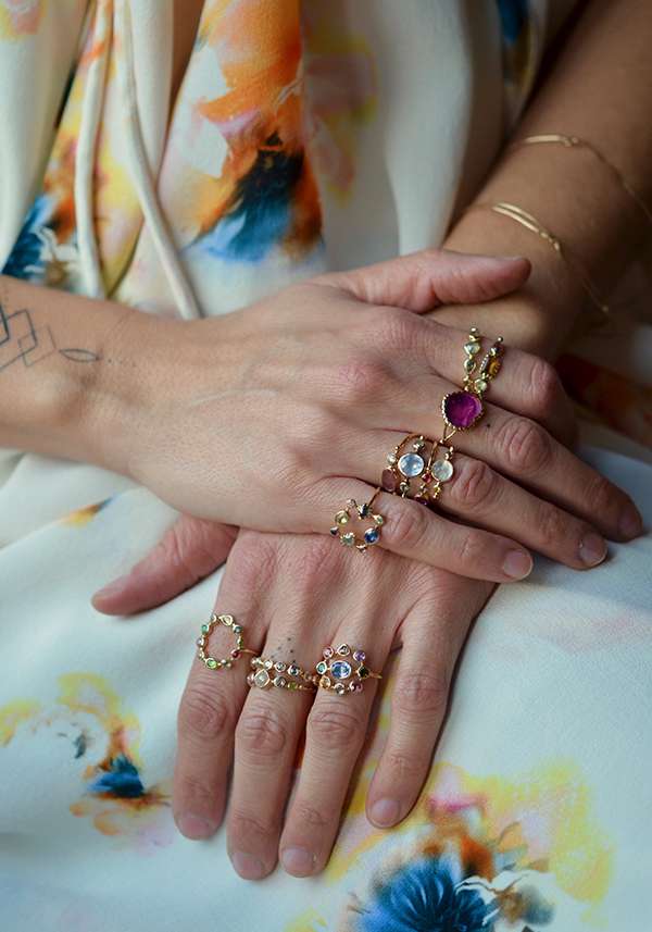 Rose & Lini DORETTE MULTICOLOR “BAGUE COURONNÉE” GOLD RING