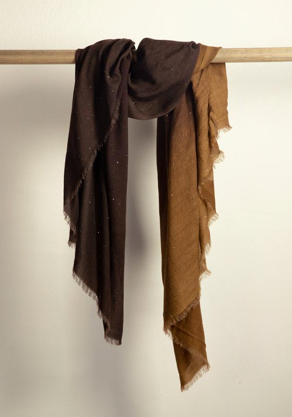 Rose & Lini FALIERO SARTI WOOL “RANIA” BROWN SEQUINED SHAWL
