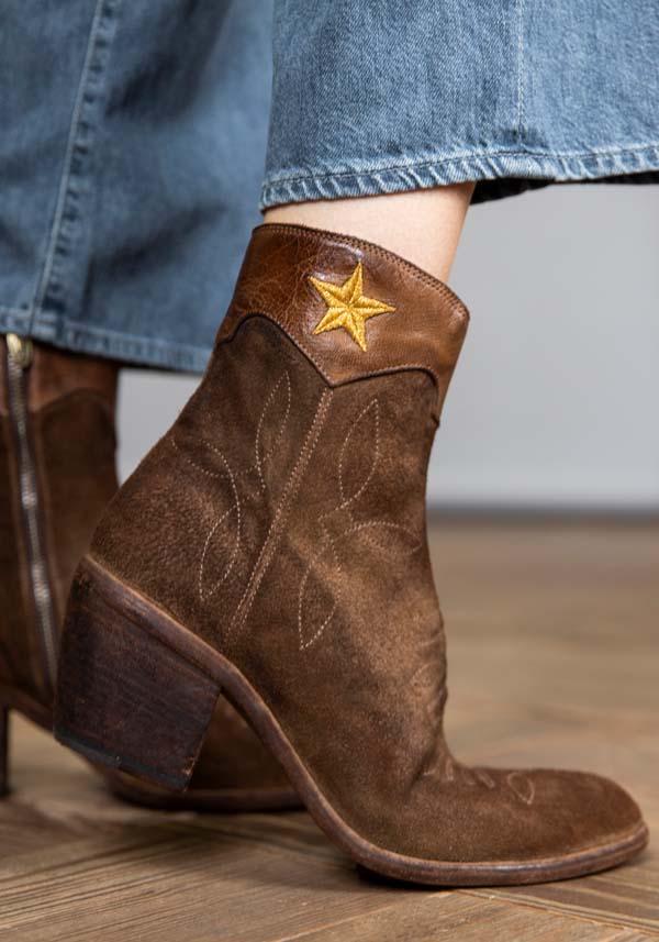 Rose & Lini FAUZIAN JEUNESSE “BOOT 3804” CORK SUEDE TEXAN ANKLE BOOTS