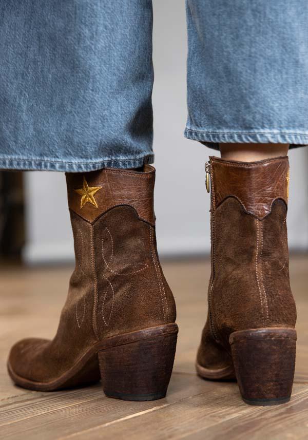 Rose & Lini FAUZIAN JEUNESSE “BOOT 3804” CORK SUEDE TEXAN ANKLE BOOTS