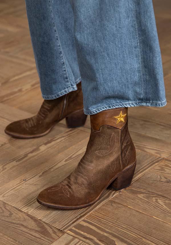 Rose & Lini FAUZIAN JEUNESSE “BOOT 3804” CORK SUEDE TEXAN ANKLE BOOTS