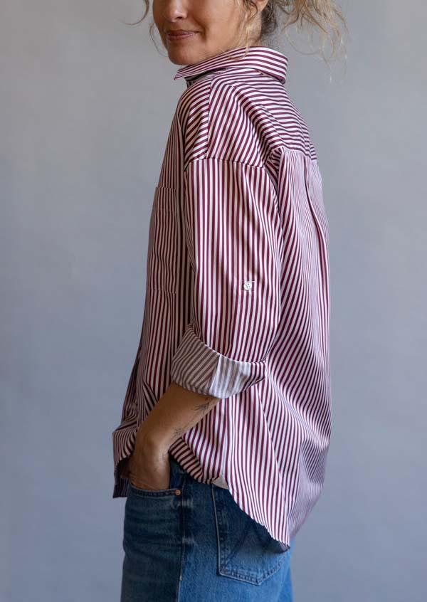 Rose & Lini FINAMORE BORDEAUX & WHITE STRIPED “SONIA” SHIRT