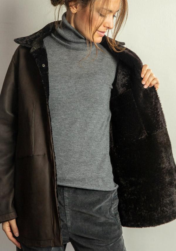 Rose & Lini FURLING BY GIANI REVERSIBLE LAMBSKIN “BABY LAMB” EBONY JACKET