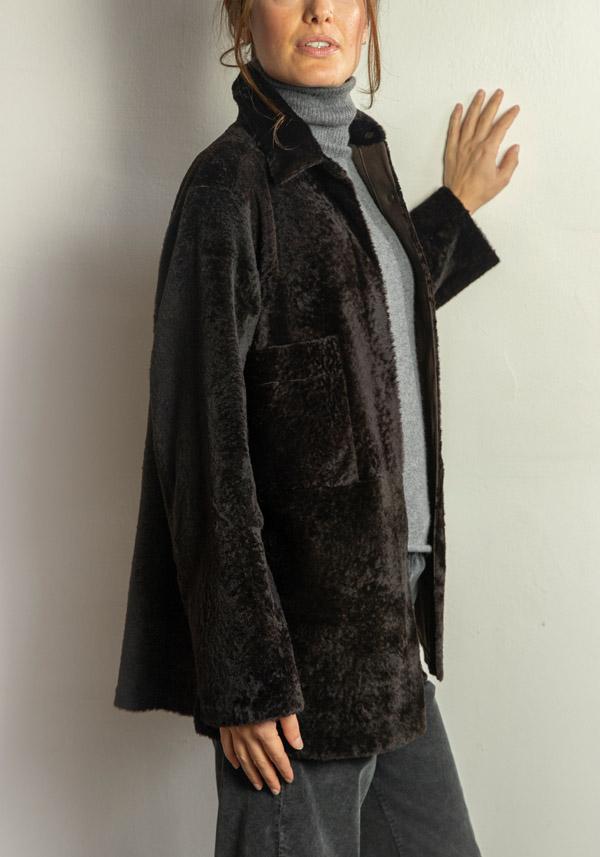 Rose & Lini FURLING BY GIANI REVERSIBLE LAMBSKIN “BABY LAMB” EBONY JACKET