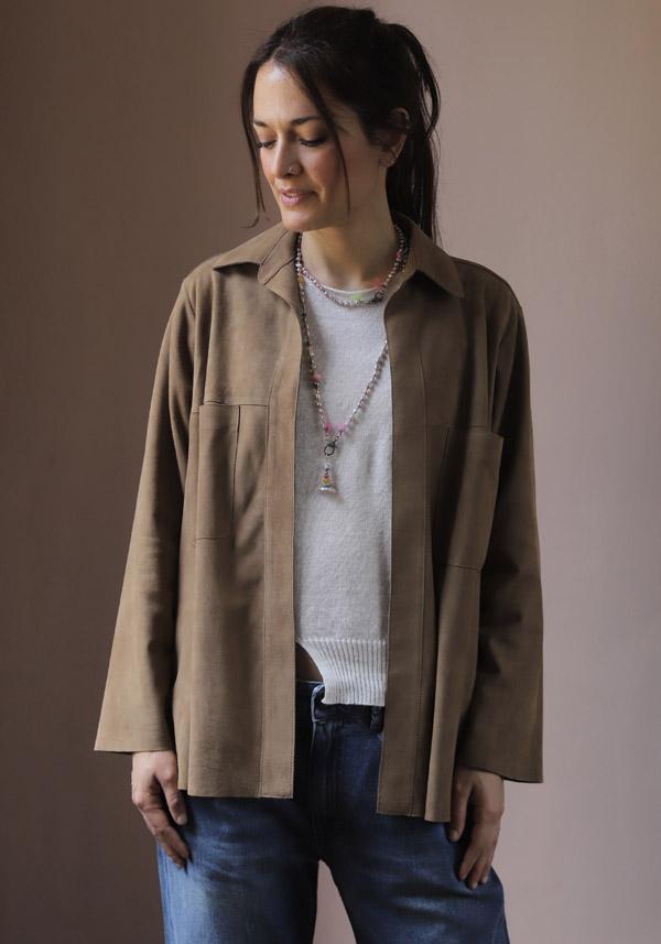 Rose & Lini FURLING BY GIANI SUEDE LEATHER “PERLA” TAUPE JACKET
