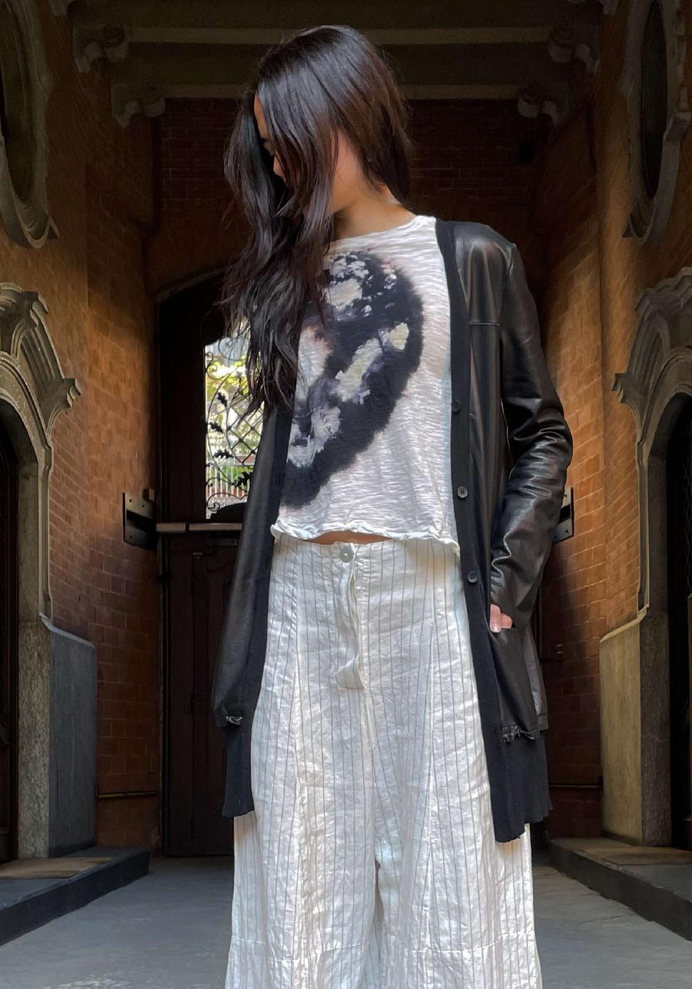 Rose & Lini GIORGIO BRATO BLACK LEATHER “CARDIGAN OVER”