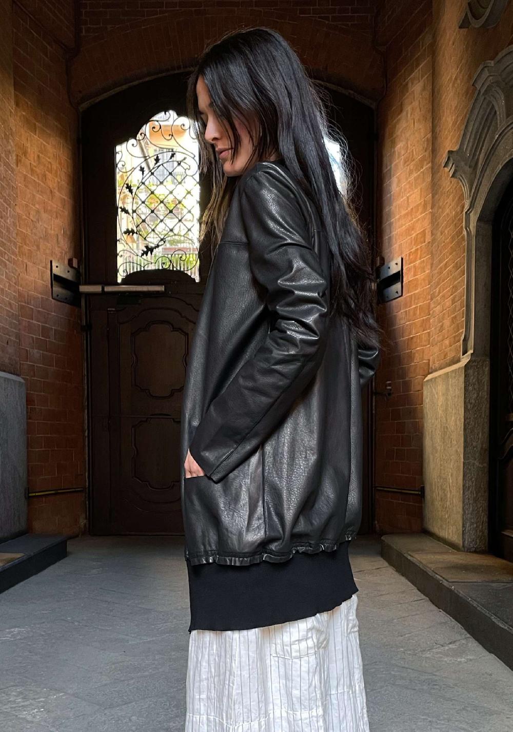 Rose & Lini GIORGIO BRATO BLACK LEATHER “CARDIGAN OVER”