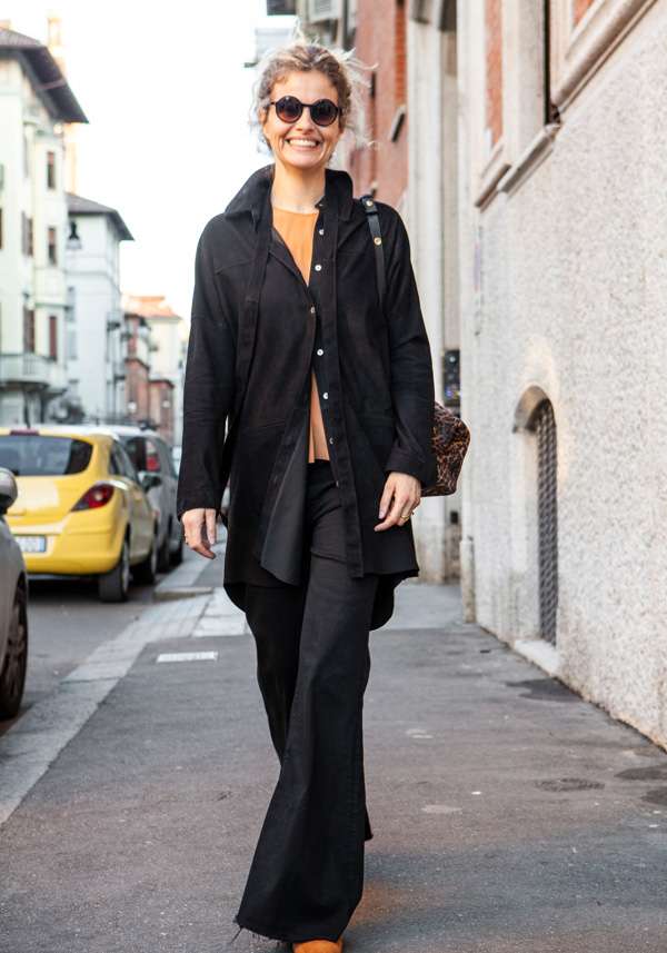 Rose & Lini GIORGIO BRATO BLACK SUEDE LEATHER MAXI SHIRT