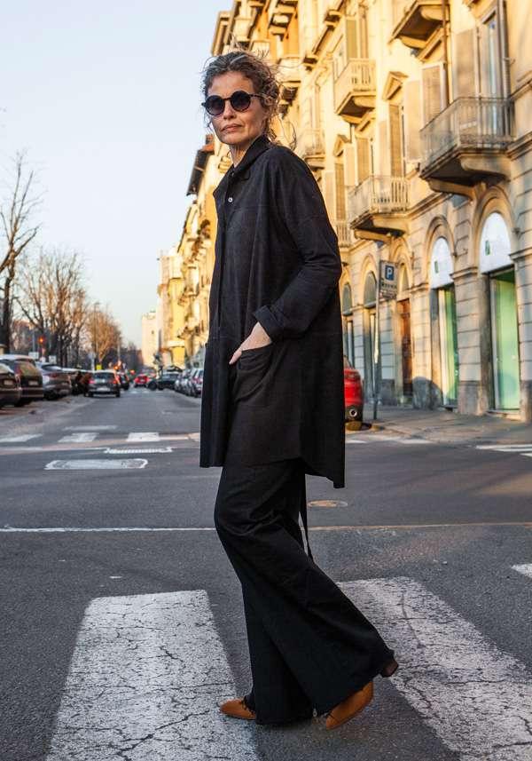 Rose & Lini GIORGIO BRATO BLACK SUEDE LEATHER MAXI SHIRT