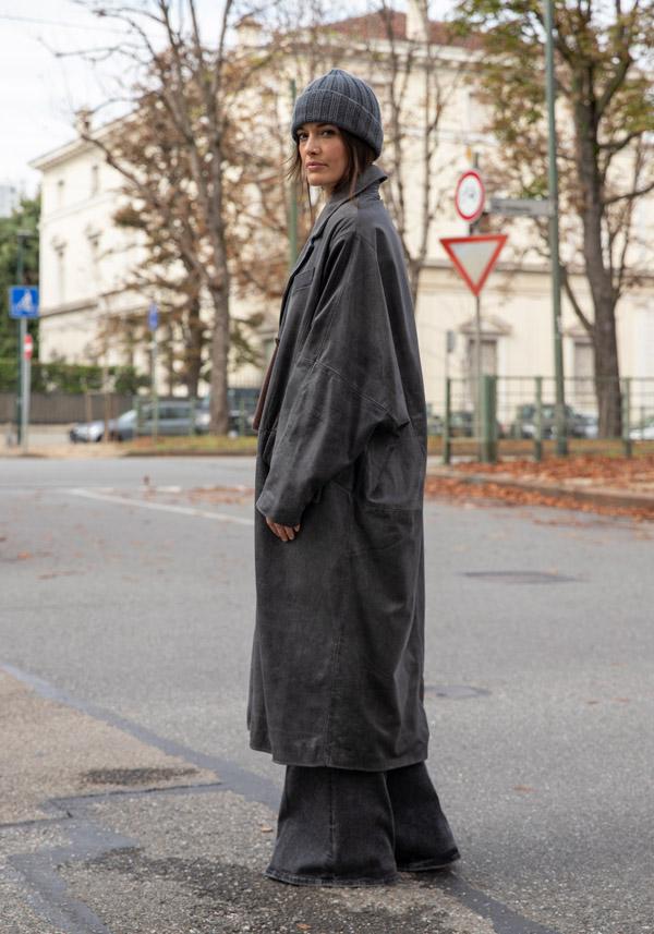 Rose & Lini GIORGIO BRATO LEATHER OVERSIZED COAT VINTAGE BLACK