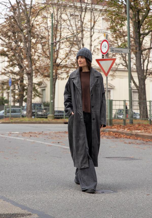 Rose & Lini GIORGIO BRATO LEATHER OVERSIZED COAT VINTAGE BLACK