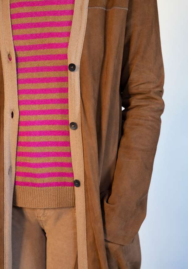 Rose & Lini GIORGIO BRATO RUM SUEDE LEATHER “CARDIGAN OVER”