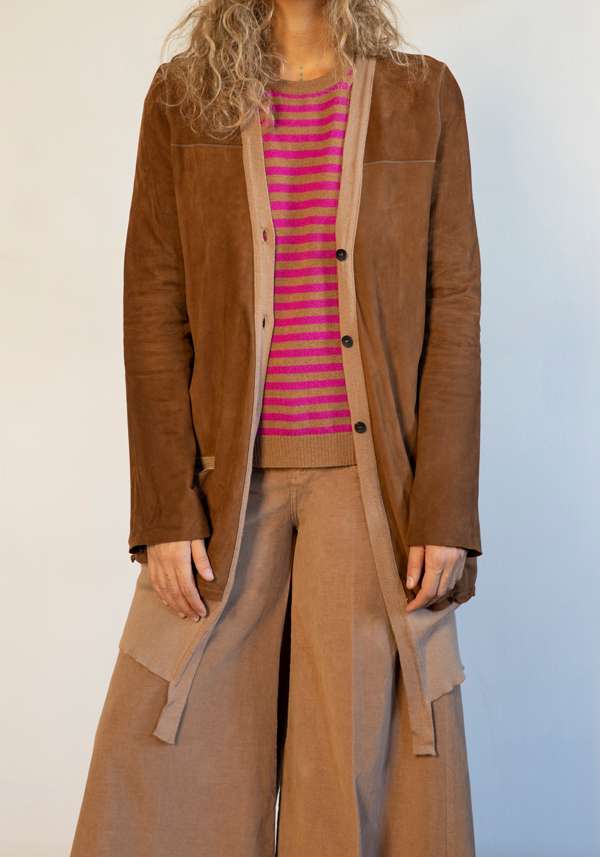 Rose & Lini GIORGIO BRATO RUM SUEDE LEATHER “CARDIGAN OVER”