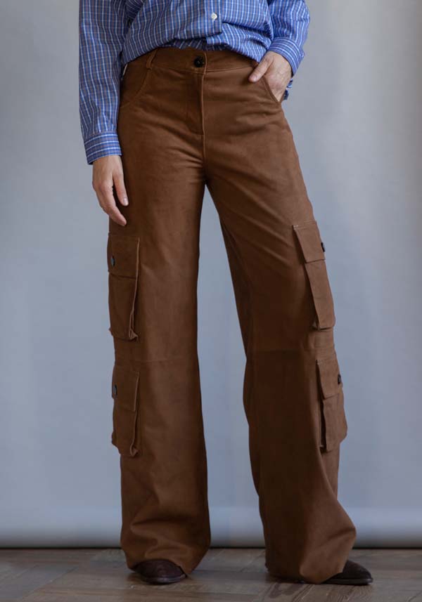 Rose & Lini GIORGIO BRATO SUEDE LEATHER “CARGO PANTS” RUM