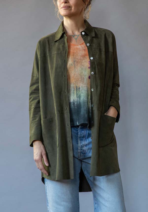 Rose & Lini GIORGIO BRATO SUEDE LEATHER “OVER SHIRT” MILITARY