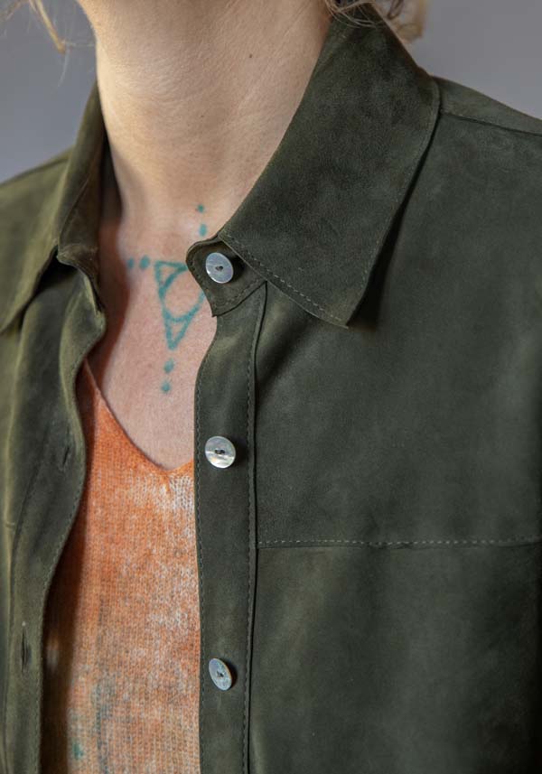 Rose & Lini GIORGIO BRATO SUEDE LEATHER “OVER SHIRT” MILITARY