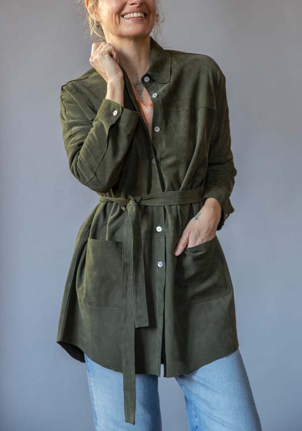 Rose & Lini GIORGIO BRATO SUEDE LEATHER “OVER SHIRT” MILITARY