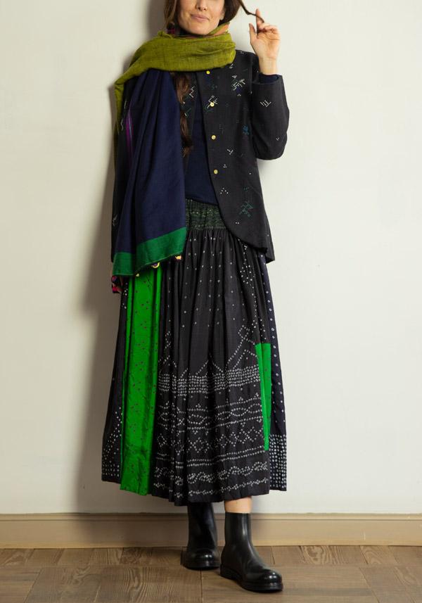 Rose & Lini INJIRI SILK PATTERNED “SKIRT 145 CUS” BLACK BLUE & GREEN