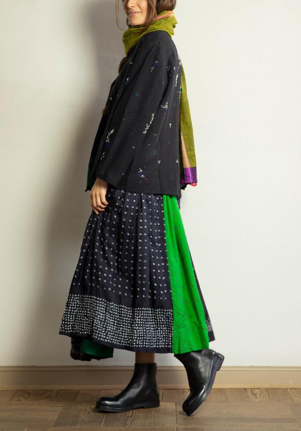 Rose & Lini INJIRI SILK PATTERNED “SKIRT 145 CUS” BLACK BLUE & GREEN