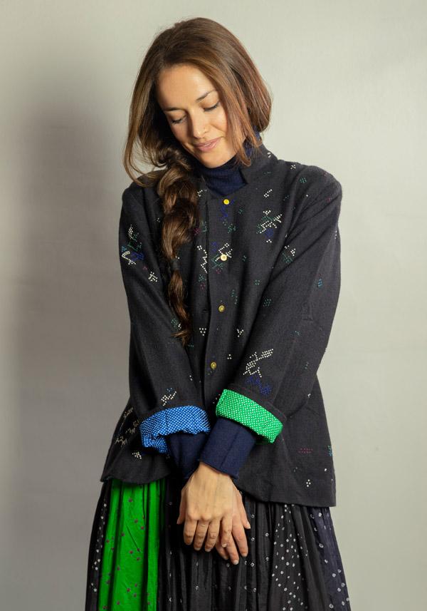 Rose & Lini INJIRI SILK & WOOL EMBROIDERED “JACKET 79” BLACK