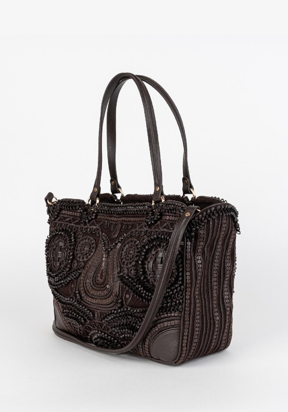Rose & Lini JAMIN PUECH “RODRIGUEZ” DARK BROWN EMBROIDERED BAG