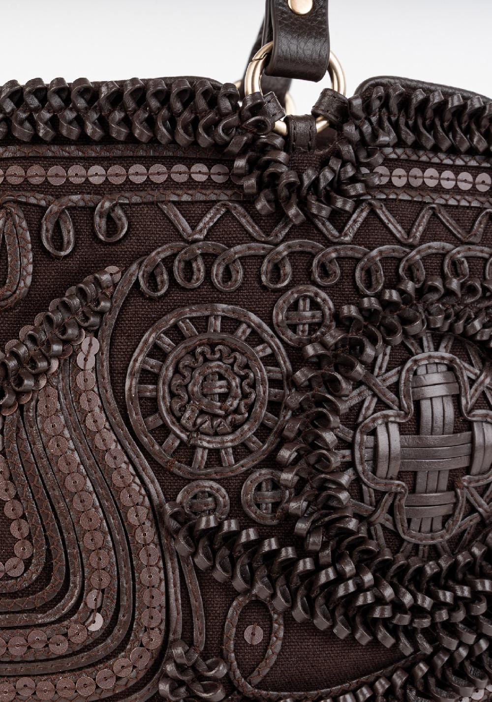 Rose & Lini JAMIN PUECH “RODRIGUEZ” DARK BROWN EMBROIDERED BAG