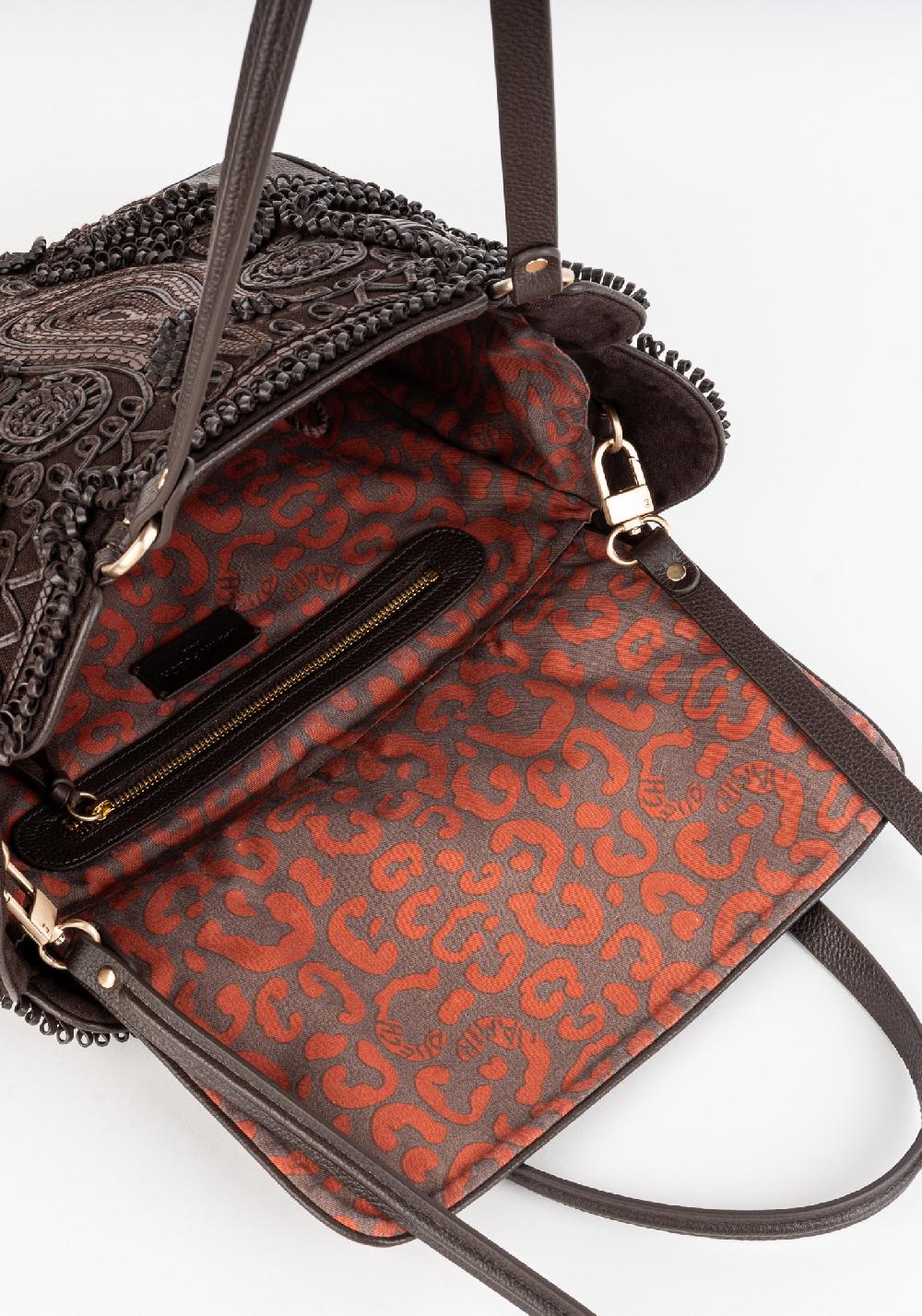 Rose & Lini JAMIN PUECH “RODRIGUEZ” DARK BROWN EMBROIDERED BAG