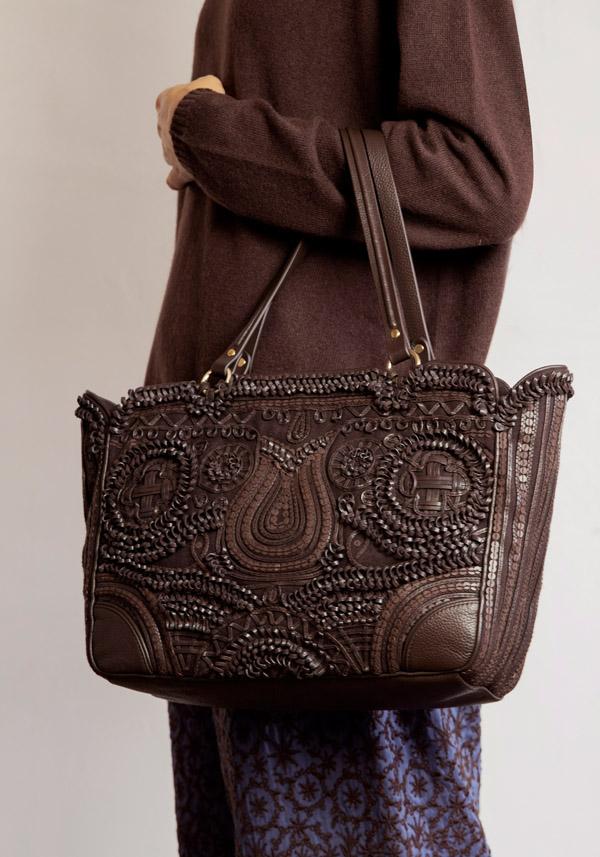 Rose & Lini JAMIN PUECH “RODRIGUEZ” DARK BROWN EMBROIDERED BAG