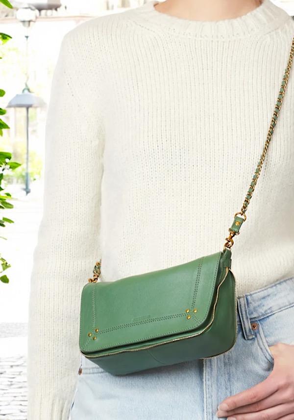 Rose & Lini JÉRÔME DREYFUSS “BOBI S” CELADON GREEN LEATHER BAG