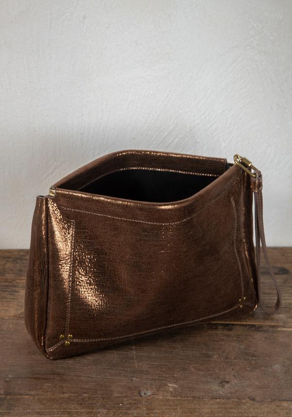 Rose & Lini JÉRÔME DREYFUSS “CLIC CLAC XL” LAMÈ BRONZE CLUTCH BAG