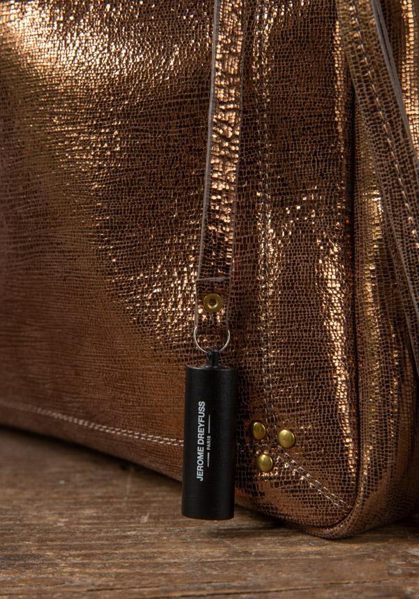 Rose & Lini JÉRÔME DREYFUSS “CLIC CLAC XL” LAMÈ BRONZE CLUTCH BAG