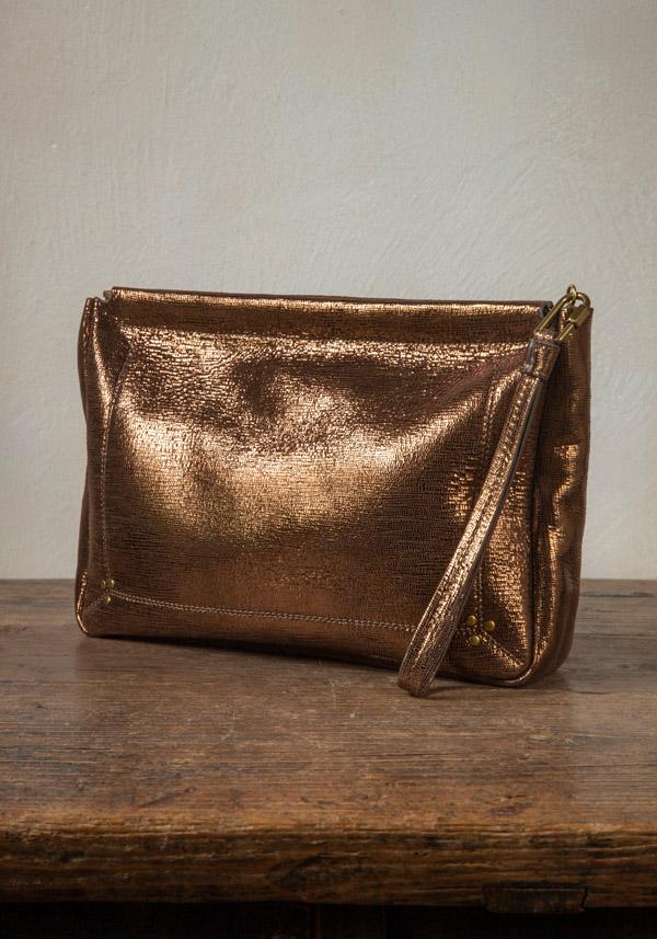 Rose & Lini JÉRÔME DREYFUSS “CLIC CLAC XL” LAMÈ BRONZE CLUTCH BAG