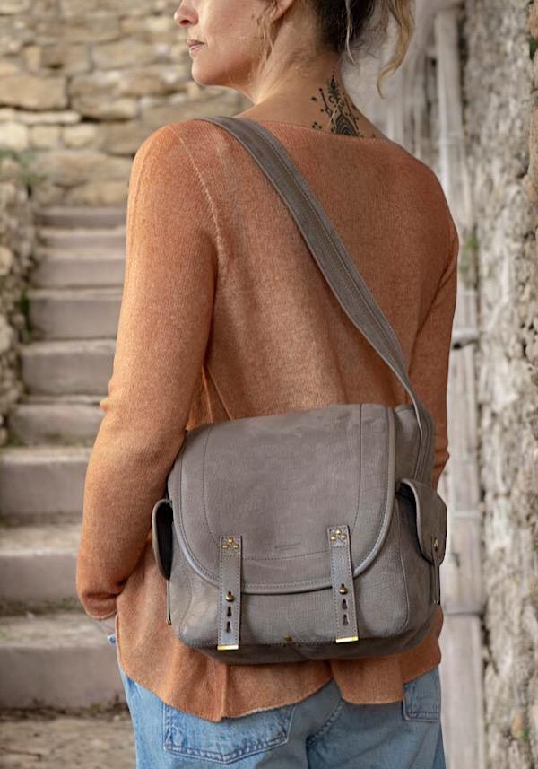 Rose & Lini JÉRÔME DREYFUSS “STAN L” CROCO STONE SHOULDER BAG