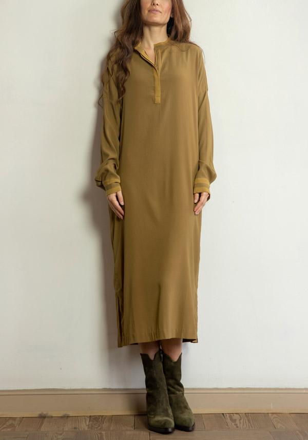 Rose & Lini KRISTENSEN DU NORD SILK “SHIRT DRESS 352” DARK OLIVE