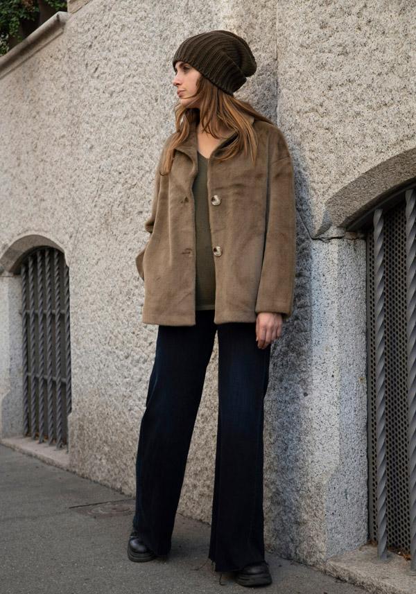 Rose & Lini LEON & LULU “CABAN 2 BUTTONS” FURRY KAKI/GREEN JACKET