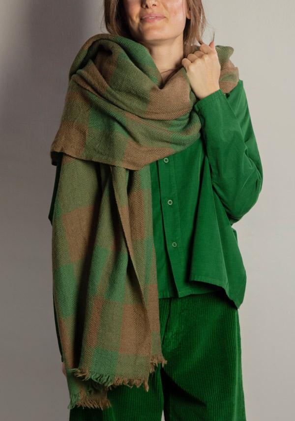 Rose & Lini LOVAT & GREEN “HOCKNEY” WOOL GREEN PATTERNED SCARF