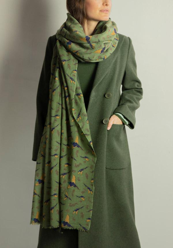 Rose & Lini LOVAT & GREEN “MAGRITTE” WOOL GREEN PATTERNED SCARF