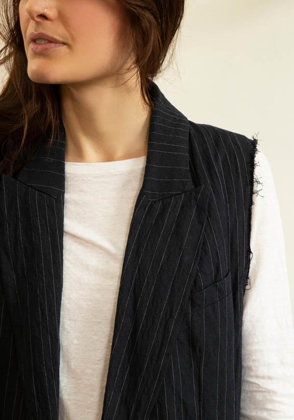 Rose & Lini MARC LE BIHAN BLACK COTTON & HEMP “MANTEAU 2331” LONG VEST JACKET